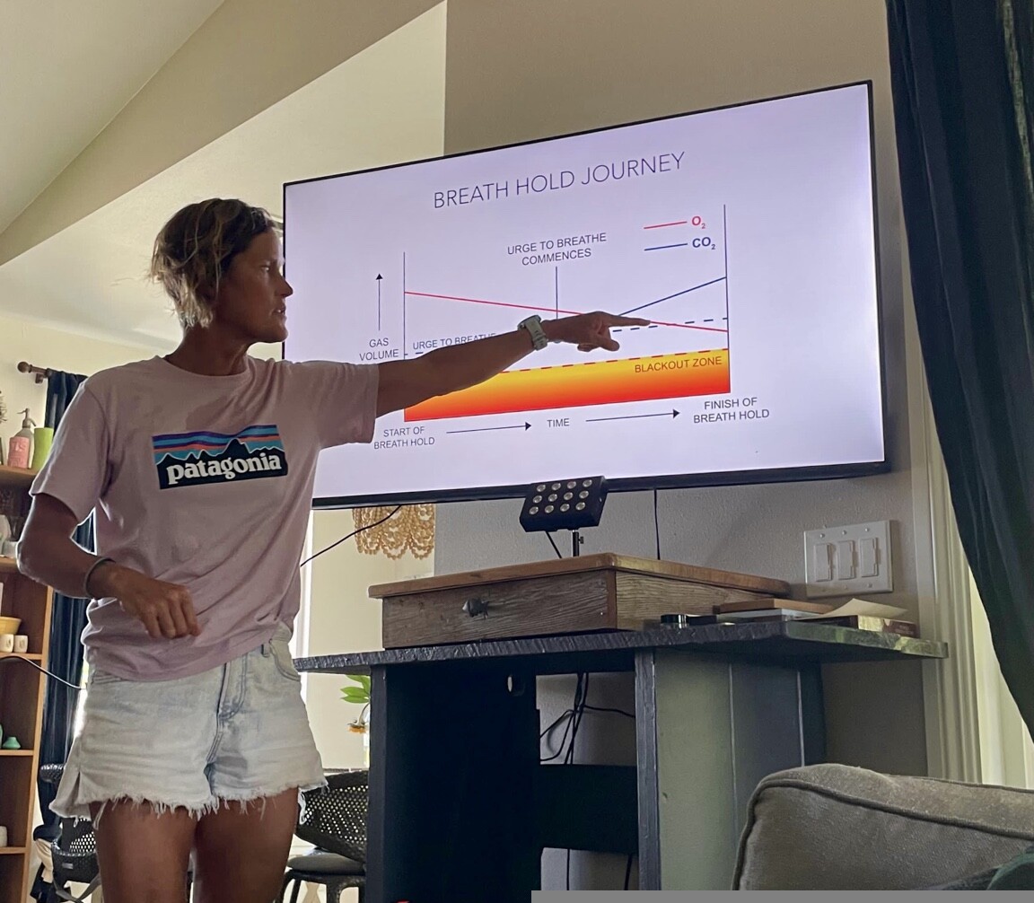 Heli leading a presentation on the breath-hold journey